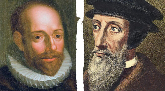 Jacobus Arminius and John Calvin image