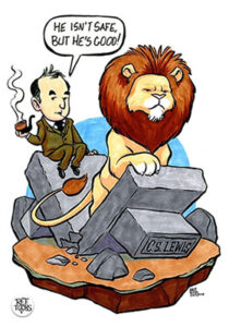 C. S. Lewis saying Aslan isn't safe, but he's good cartoon