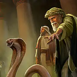 AI illustration  of Moses turning staff into snake