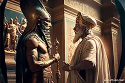 AI illustration of Moses confronting Pharaoh